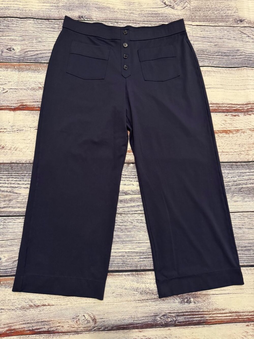 Halara 2X Navy Wide Leg Cropped Pants Pull On Stretch Culottes Pockets